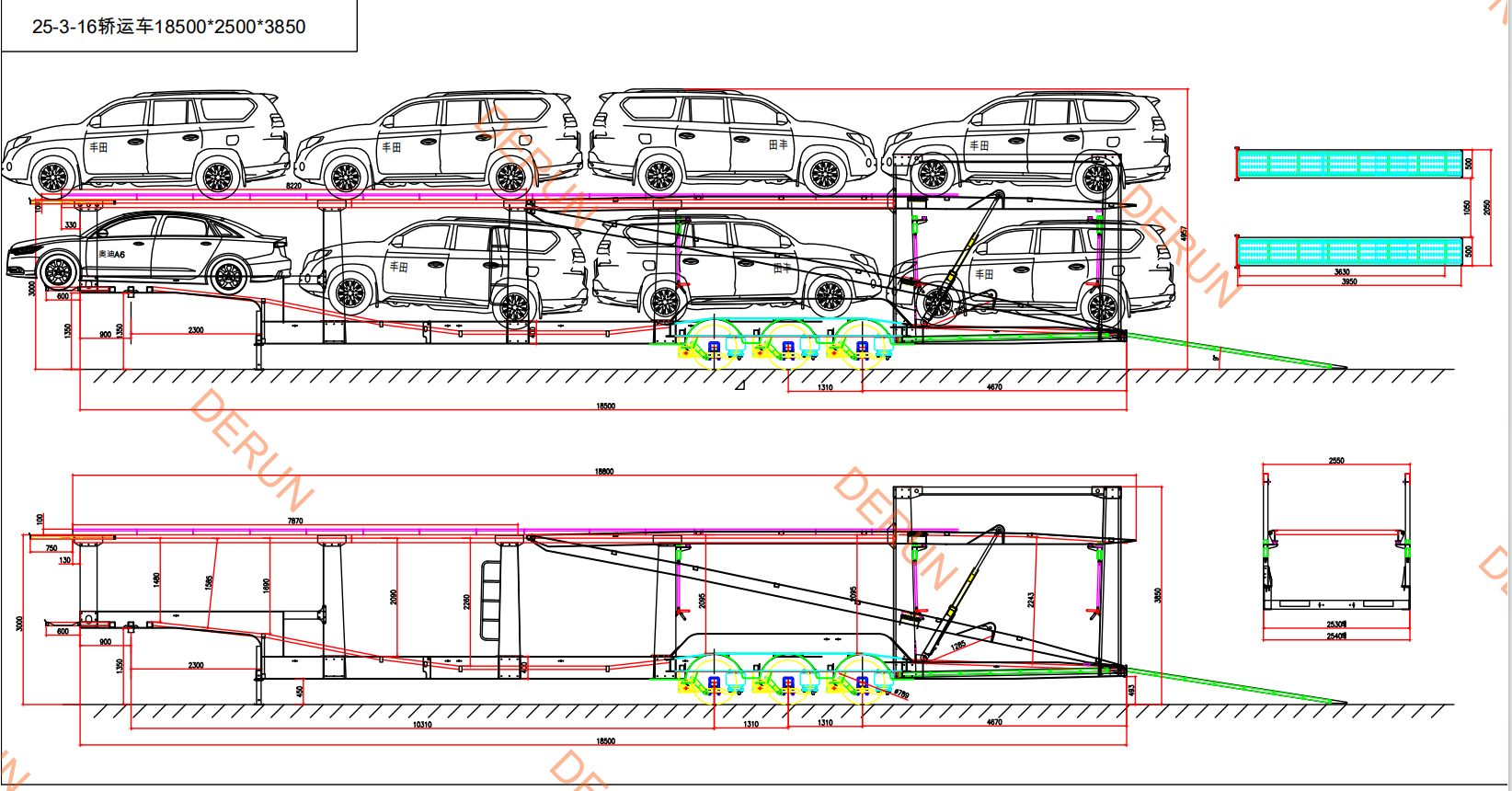 ຮູບແຕ້ມຂອງລົດບັນທຸກລົດ SEMI SEMI TRAILER